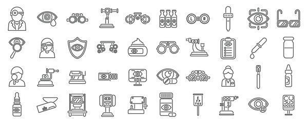 Poster - optometrist icons set vector. a collection of medical icons including a doctor, a syringe, a stethos