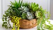 © Stock - Green house plants potted succulents in a basket