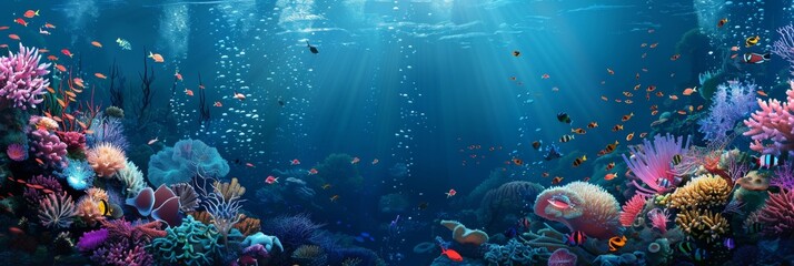 Wall Mural - Fish and coral reefs under the sea. Underwater world with seaweeds and sea animals