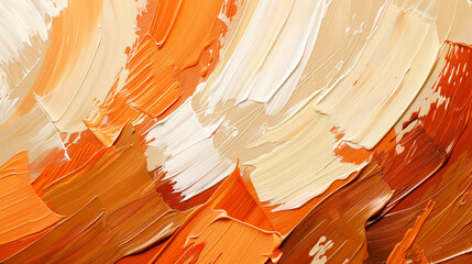 Wall Mural - Textured wall art with warm burnt orange and beige acrylic brushstrokes creating an abstract look,