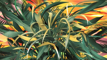 Wall Mural - Tropical palm leaves on color background