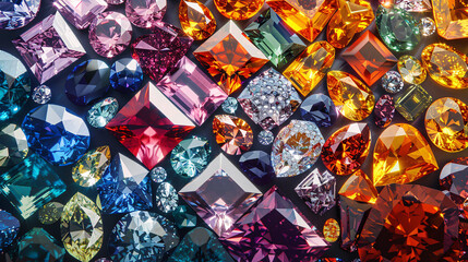 Gems various colorful precious stones for jewellery as background