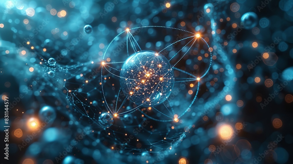 Atomic-level depiction of a quantum field with AI algorithms flowing ...
