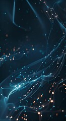 Poster - Abstract flowing blue and gold particles on a dark background. Futuristic technology and energy concept for design and print. Video animation