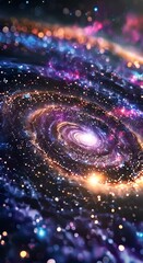Poster - Spiral galaxy with colorful nebula and stars in deep space. Cosmic and astronomy concept for design and print. Video animation