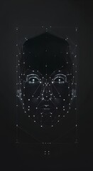 Aufkleber - Futuristic digital face recognition technology illustration with connected points and lines on a dark background. Artificial intelligence and biometric identification concept 