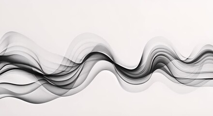 Poster - Abstract black and white wavy lines creating a fluid. waves or smoke, sound waves and elegant design on a light background