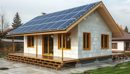 Poster - realistic 3d house with solar panel on roof