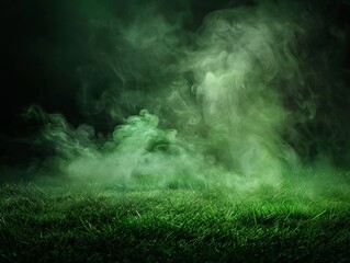 An eerie scene featuring green smoke over grass useful as a best-seller wallpaper, abstract background