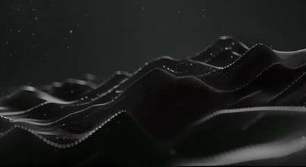 Aufkleber - Abstract black and white digital landscape with particle waves. Futuristic technology and data visualization concept. Design for banner, poster, wallpaper