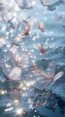 Wall Mural - A butterfly is floating on the surface of a body of water
