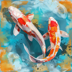 Wall Mural - red and white koi