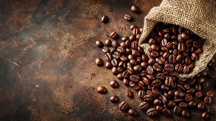 aromatic explosion burst of freshly roasted coffee beans on rustic background