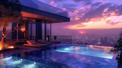 Wall Mural - A luxurious penthouse apartment with a private rooftop pool.