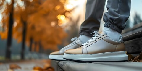 Wall Mural - Closeup of stylish sneakers paired with joggers and a tailored blazer showcasing the versatility of athleisure from fitness to fashion. Concept Sneakers, Athleisure, Fashion Lookbook