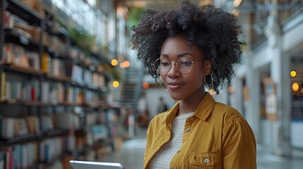 Wall Mural - Full-body image of a business woman interacting with an iPad in a stylish office, the clean image quality showcases her professional attire and focus on work.