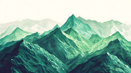 Wall Mural - green mountains landscape illustration abstract background decorative painting