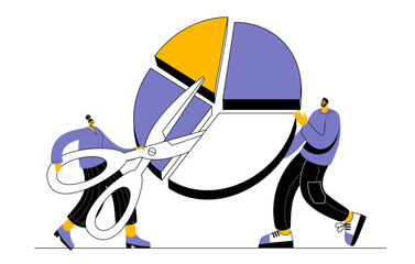 Aufkleber - The marketing team will segment the target audience. Funny vector illustration on the topic of business analysis and market segmentation.
