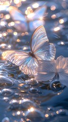 Wall Mural - A butterfly is floating on the surface of a body of water