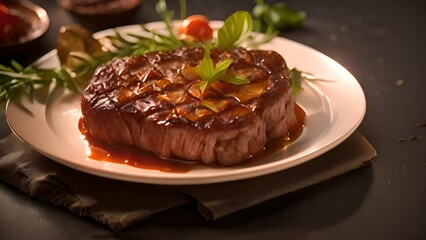 Poster - Juicy Steak With Sauce on Plate Generative AI