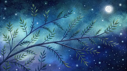 Wall Mural - Delicate branches under a star-filled night sky