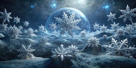 Canvas Print - Snowflakes adorning a moonlit winter scene