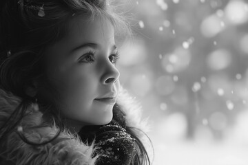 Sticker - A young girl is looking out the window at the snow