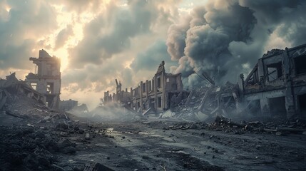 Wall Mural - This background showcases an abstract wallpaper of post-apocalyptic destruction, hinting at a potential best-seller with its strong concepts