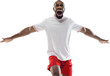© master1305 - Emotional African-American man, soccer player expressing emotions of win, shouting isolated on transparent background. Concept of sport, competition, tournament, hobby, active lifestyle