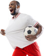 © master1305 - Emotional African-American man, soccer player expressing emotions of win, shouting isolated on transparent background. Concept of sport, competition, tournament, hobby, active lifestyle