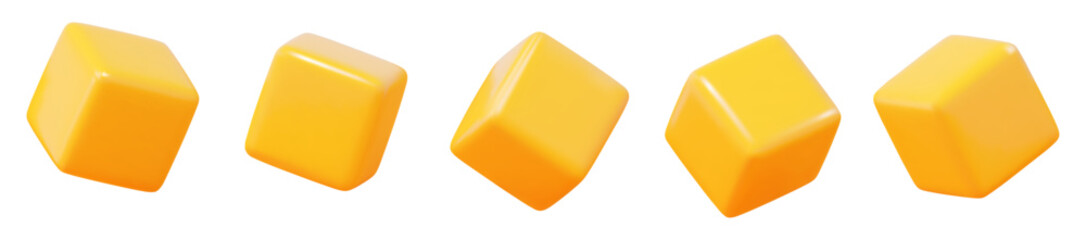 Aufkleber - 3d yellow cube symbol or icon with different angles. Geometry figure cube form. Stock vector illustration on isolated background.	
