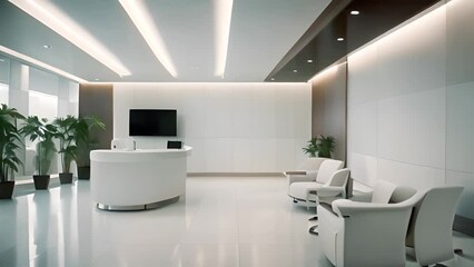 Poster - White Reception Area With Chairs and Flat Screen TV Generative AI
