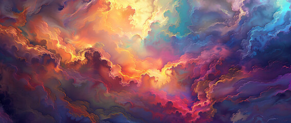 Poster - Colorful clouds and sky background with colorful abstract colors, psychedelic color palette, surreal landscape, fantasy sky