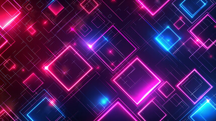 Wall Mural - Abstract Cube Background. Backland Neon Light Modern Illusion, Sci-fi Style. Modern Fashion Light. 3D Illustration. Geometric Neon Light Background.