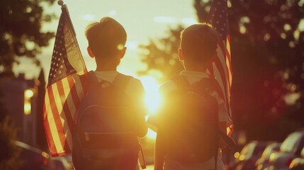 Independence Day Celebration. USA Flag Backlit in July 4th Celebration