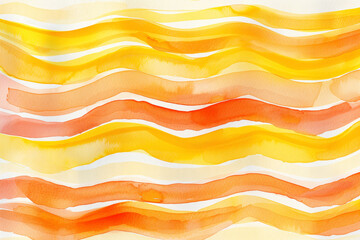 Poster - watercolor yellow and orange wavy stripes on white background, seamless pattern,