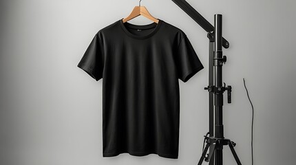 Wall Mural - Blank black premium t shirt mockup. Studio presets. Black sweat shirt. crew neck mock up isolated on white background. Cloth collection.