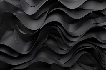 Poster - 3D render of abstract black background with wavy paper texture