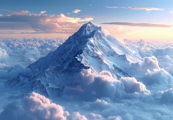 Sticker - A mountain peak surrounded by wispy clouds with a clear blue sky above. The majestic landscape provides plenty of room for inspirational messages about reaching new heights and aspirations.