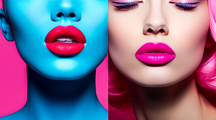 Canvas Print - Two women with different colored lips