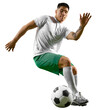 © Lustre Art Group  - Young athletic man training dribbling technique in motion against transparent background. Concept of professionals sport, competition, tournament, energy, action. Ad