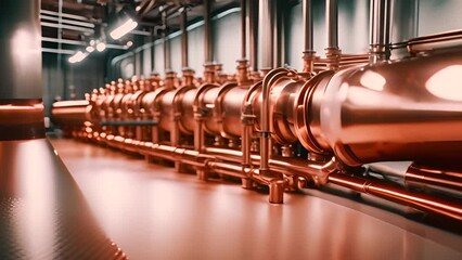 Poster - Row of Copper Pipes in Spacious Room Generative AI