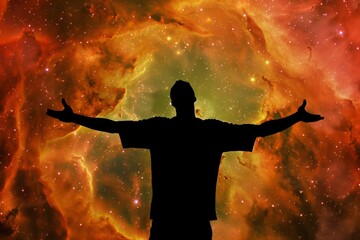 Wall Mural - man embracing the cosmos under a starry sky