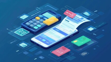 Poster - Close up View of Digital Payment Transaction Conducted Through Smartphone App Interface with Financial Data and Analytics