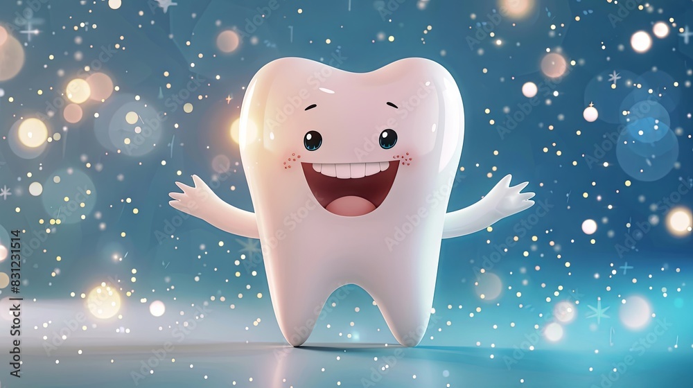 A cute tooth character smiling and spreading its arms, surrounded by ...