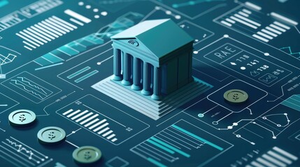 Poster - Exploring the Intricate World of Banking Regulations and Compliance Documents through a Captivating Digital Showcasing a Minimalist Geometric and Futuristic Design Aesthetic