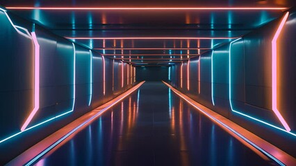 Poster - neon-lit hallway stretching into the distance generative ai