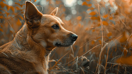 Wall Mural - close up of a prretty dog in the park, beautiful dog in the grass, portrait of a dog