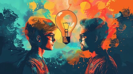 Poster - Innovative Minds Collaborating for Breakthrough Solutions A dynamic depicting the collaborative exchange of ideas and creative problem solving between a teacher and student harnessing the power of