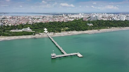 Wall Mural - Aerial view to bridge in the sea in Burgas, Bulgaria